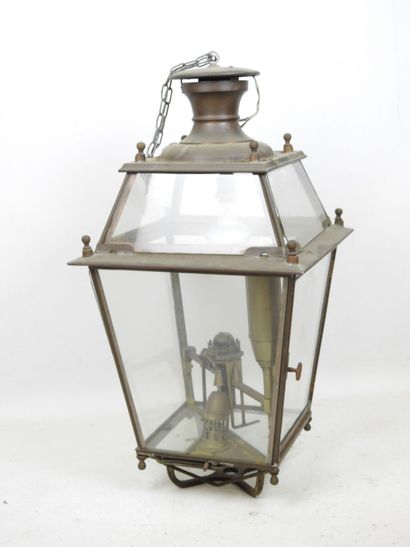 Léon LUCHAIRE: Lantern in copper and glass....