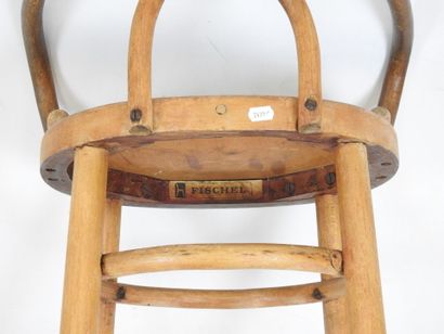 FISCHEL: Wooden bar stool. Label on reverse....