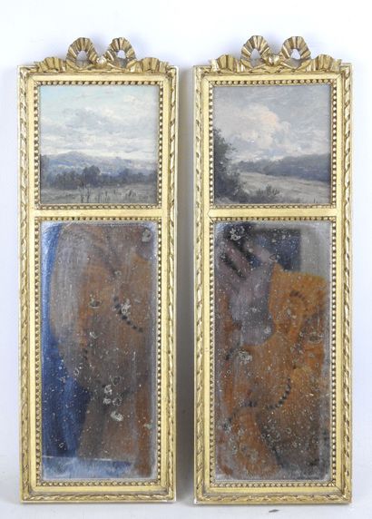 A PAIR of small rectangular MIRRORS in molded,...