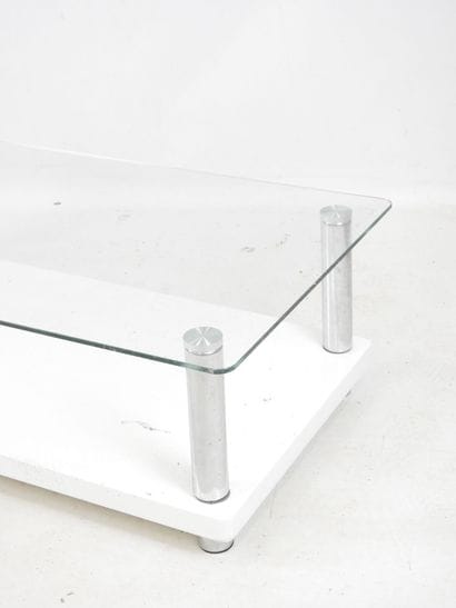 Rectangular LOW TABLE in white lacquer, chromed...