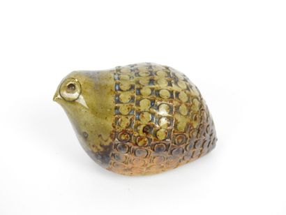 LA BORNE: Blue and brown enameled stoneware...