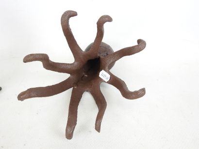 Two wrought-iron spiral BOUGEOIRS, one with...