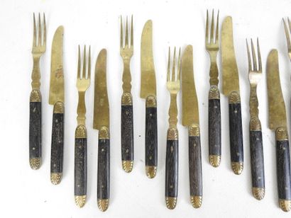 Eleven gilt metal FORKS and eleven fruit...