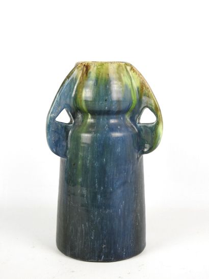 VASE with three handles in blue and green...