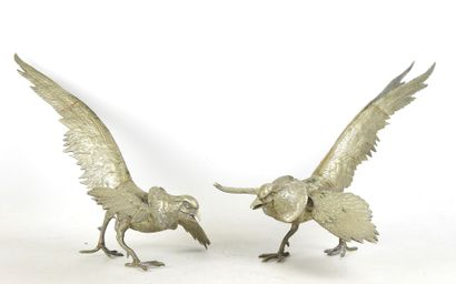 PAIR of FAISANS venerated in combat in silver-plated...