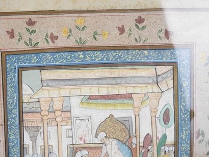 INDIA: Gouache on silk decorated with a procession...