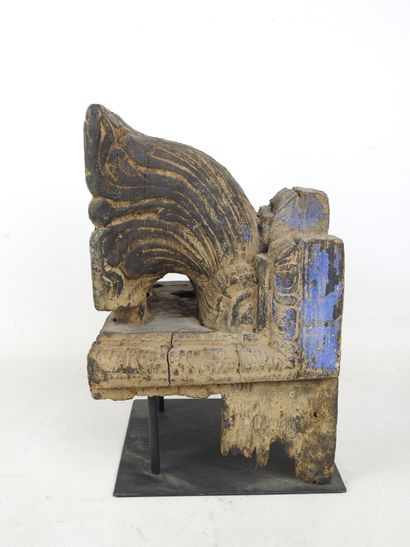 SRI LANKA: Carved wooden capital with floral...