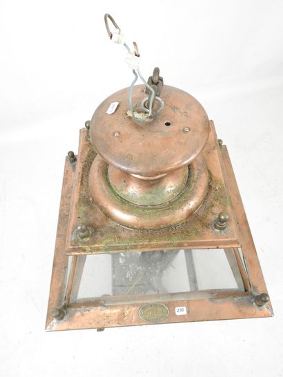 Léon LUCHAIRE: Lantern in copper and glass....