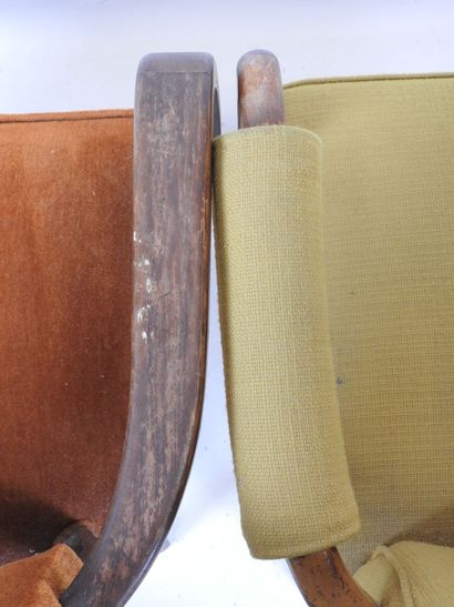 Two bridge CHAIRS with curved arms and seat...