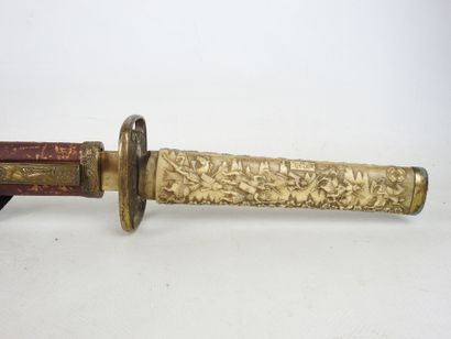 CHINA: Saber with steel blade, sculpted resin...