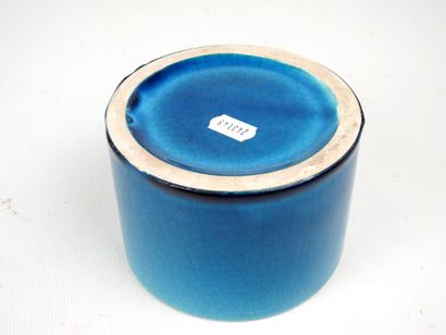 Circular FAISSELLE POT in blue glazed ceramic....