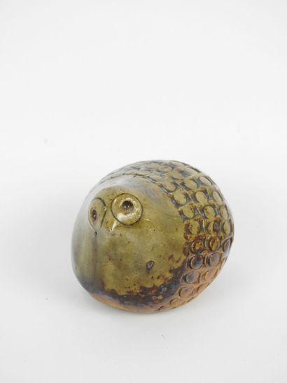 LA BORNE: Blue and brown enameled stoneware...