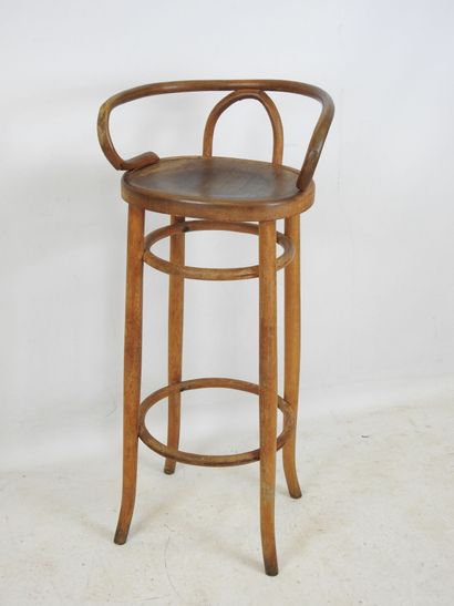 FISCHEL: Wooden bar stool. Label on reverse....