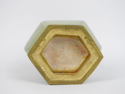 CHINA: Small celadon porcelain vase, gilt...