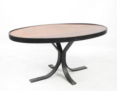 LOW TABLE in black-lacquered wrought-iron...