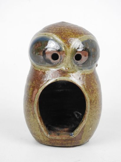 Owl-shaped PHOTOPHORE in brown glazed stoneware....
