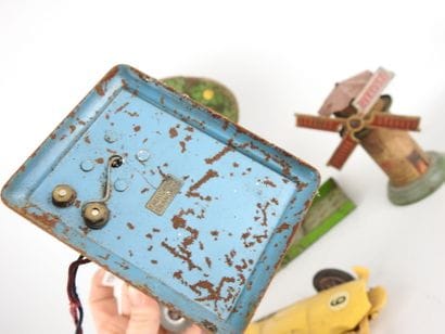 FOUR TOYS: LR railroad floor lamp in lacquered...