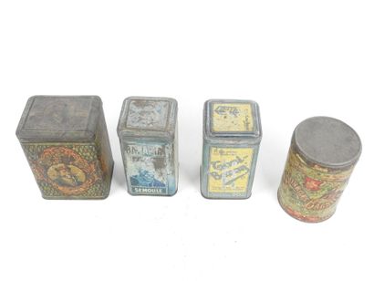 FOUR screen-printed metal advertising spice...