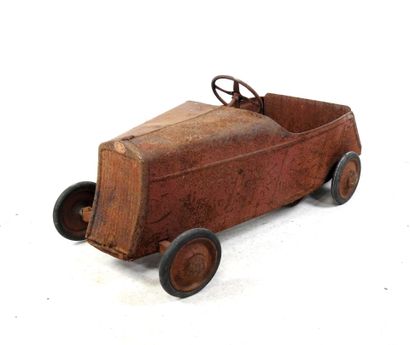 EUREKA: Pedal car in red painted sheet metal....