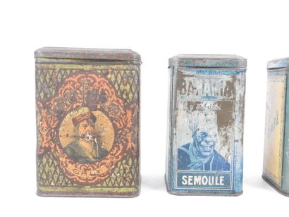 FOUR screen-printed metal advertising spice...