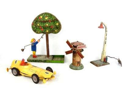 FOUR TOYS: LR railroad floor lamp in lacquered...