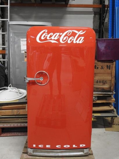 COCA COLA: Red enameled and chromed metal...
