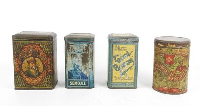 FOUR screen-printed metal advertising spice...