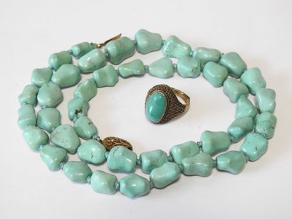 Rough turquoise pearl necklace with gold-plated...