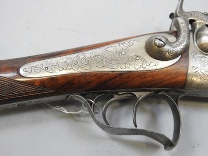 Fusil à broche, calibre 24. Canon damas marqué...