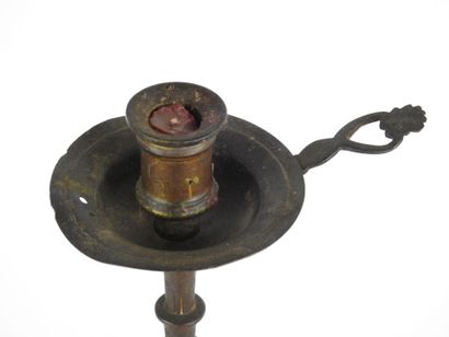 OTTOMAN CANDLESTICK in patinated bronze with...