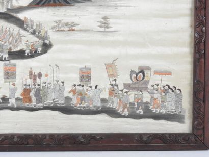 VIETNAM. Embroidered silk panel depicting...
