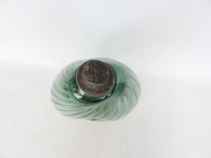 VASE in blue glass paste with oblique marbling....