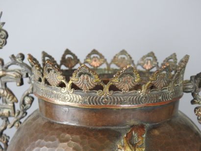 A hammered copper baluster vase with Japanese...