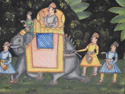 INDE, PERSE : Cortège de dignitaires. Gouache...