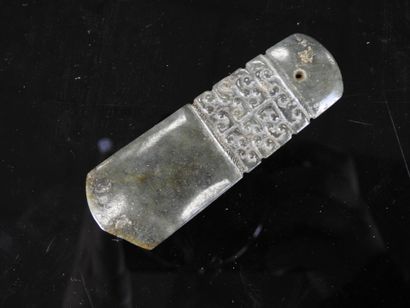 CHINA: Carved jade pendant. 8.5 x 3 cm.