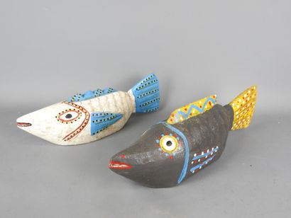 BOZO, Mali 
Two painted wood sculptures in...