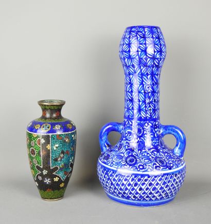 Metal and cloisonné enamel vase with floral...