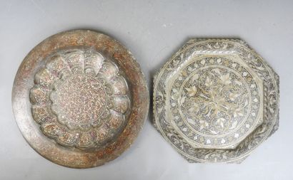 PERSIA: Two silver-plated copper dishes,...