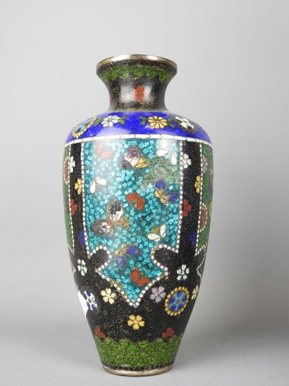 Metal and cloisonné enamel vase with floral...