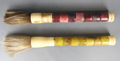 JAPAN: Two calligraphy brushes with hard...