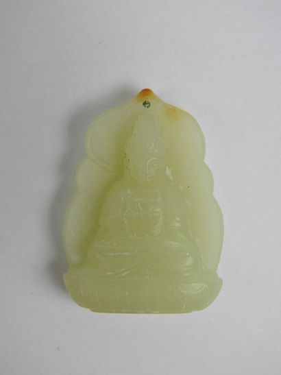 Carved jade haloed BUDDHA. 4x3cm