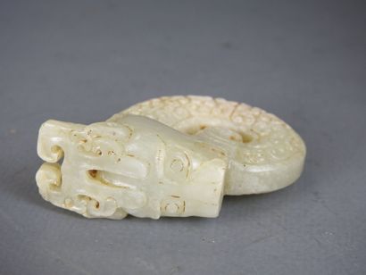 CHINA: BI disc in green jade. Mounted on...