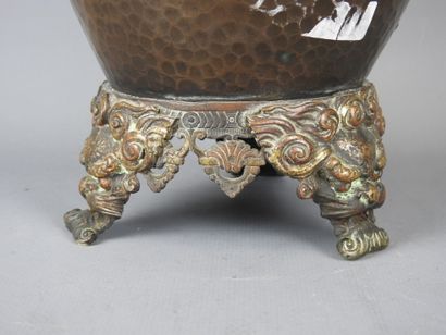 A hammered copper baluster vase with Japanese...
