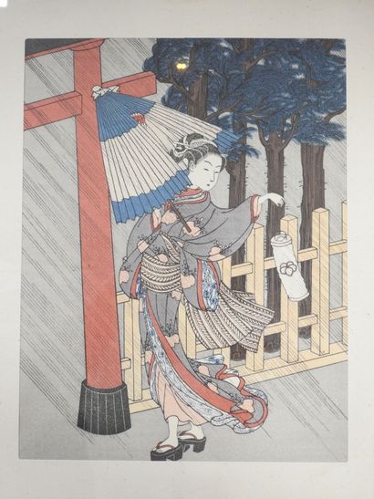 JAPAN: Two prints Bijin sous la pluie and...