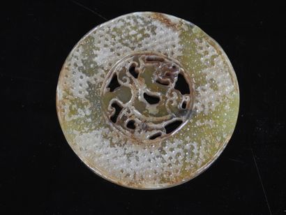 CHINA: Hard stone disk with carved and openwork...