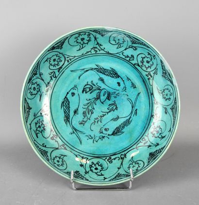 IRAN : Kubachi turquoise ceramic plate decorated...
