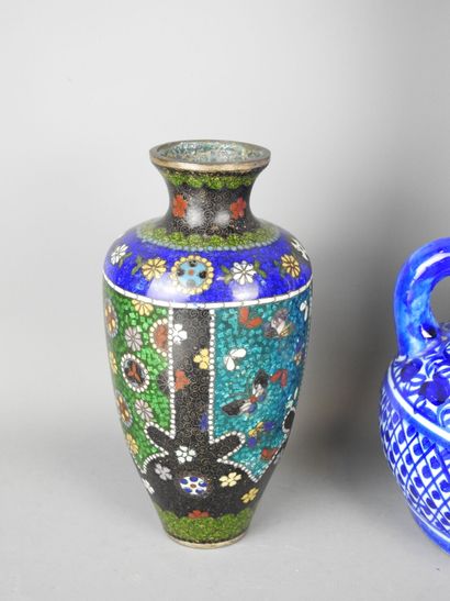 Metal and cloisonné enamel vase with floral...