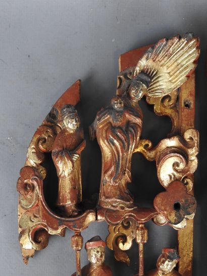 CHINA: Two semi-circular ornaments in red...
