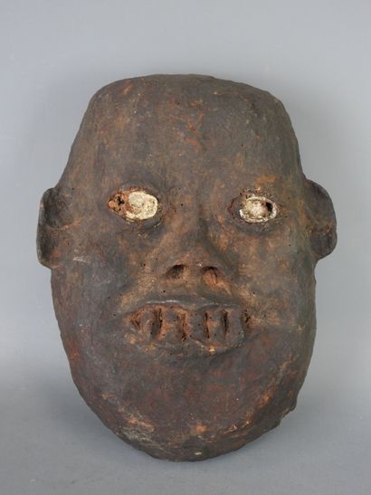HIMALAYA: Boiled cardboard dance mask inlaid...