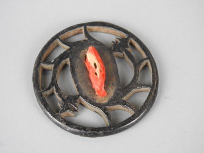 TSUBA SABRE GUARD in black lacquered metal...